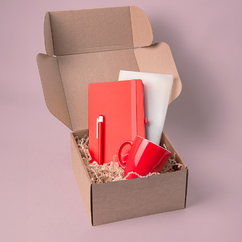 Подарочный набор JOY: блокнот, ручка, кружка, коробка, стружка; красный (красный)