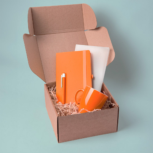 Подарочный набор JOY: блокнот, ручка, кружка, коробка, стружка; оранжевый (оранжевый)