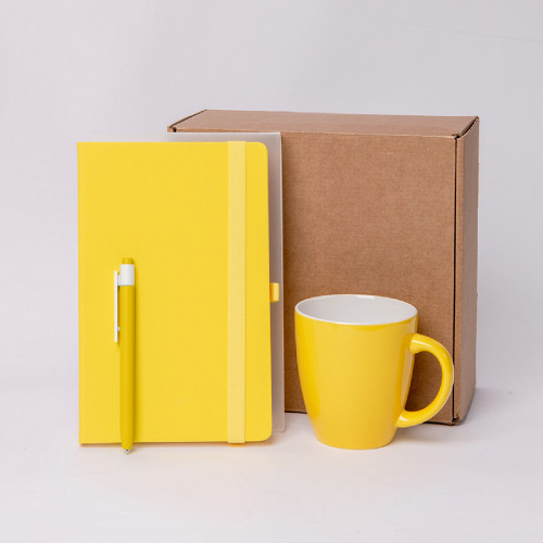 Подарочный набор JOY: блокнот, ручка, кружка, коробка, стружка; жёлтый (желтый)