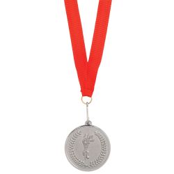Медаль наградная на ленте  "Серебро" (красный, серебристый)